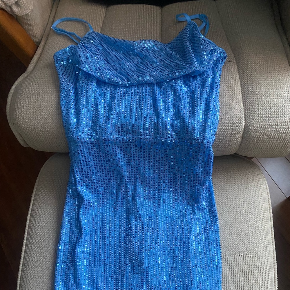 Light blue sequin mini dress. Never worn.